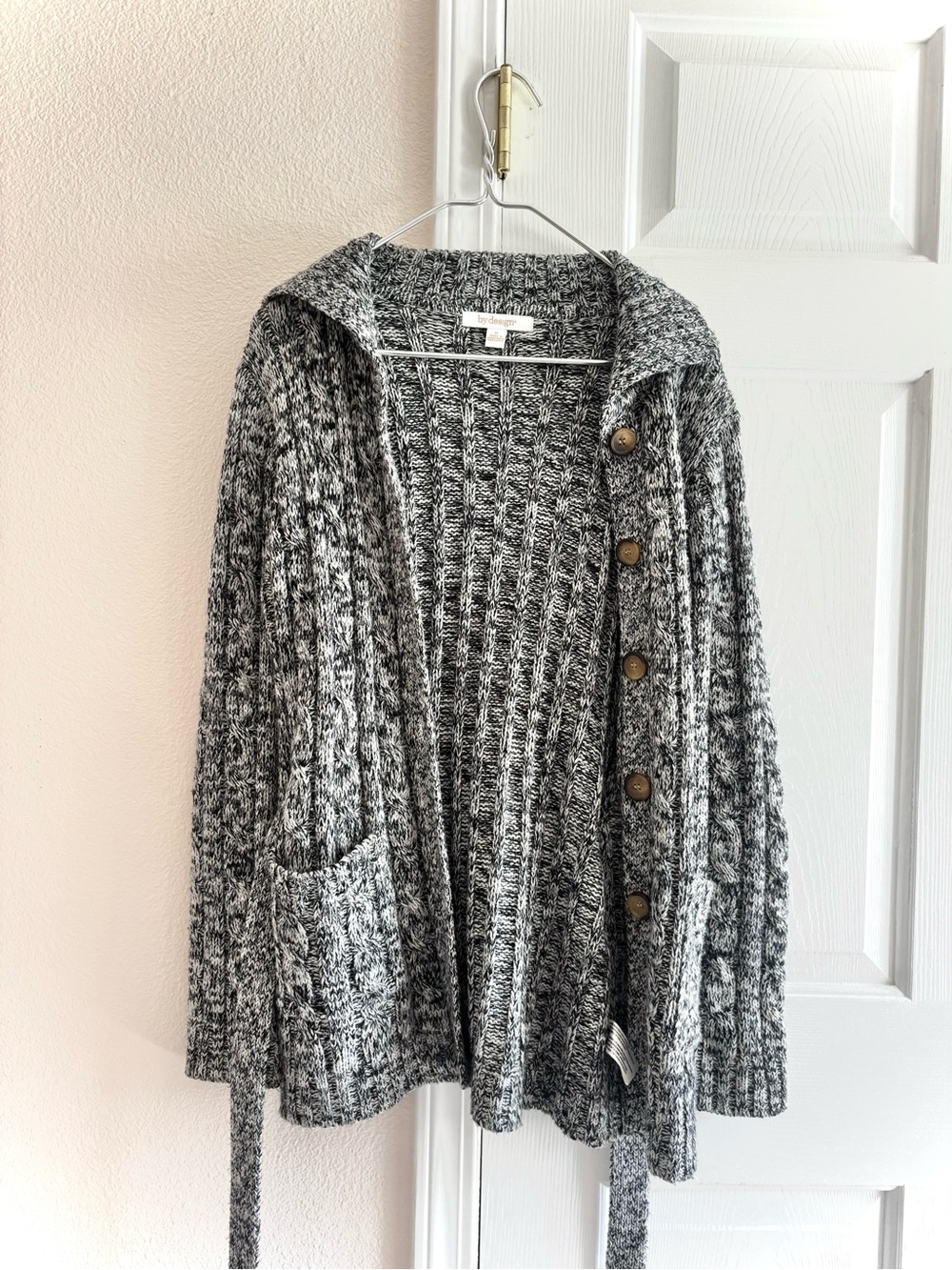 By Design Cozy Marled Black Knit Women's Button Cardigan Sweater M